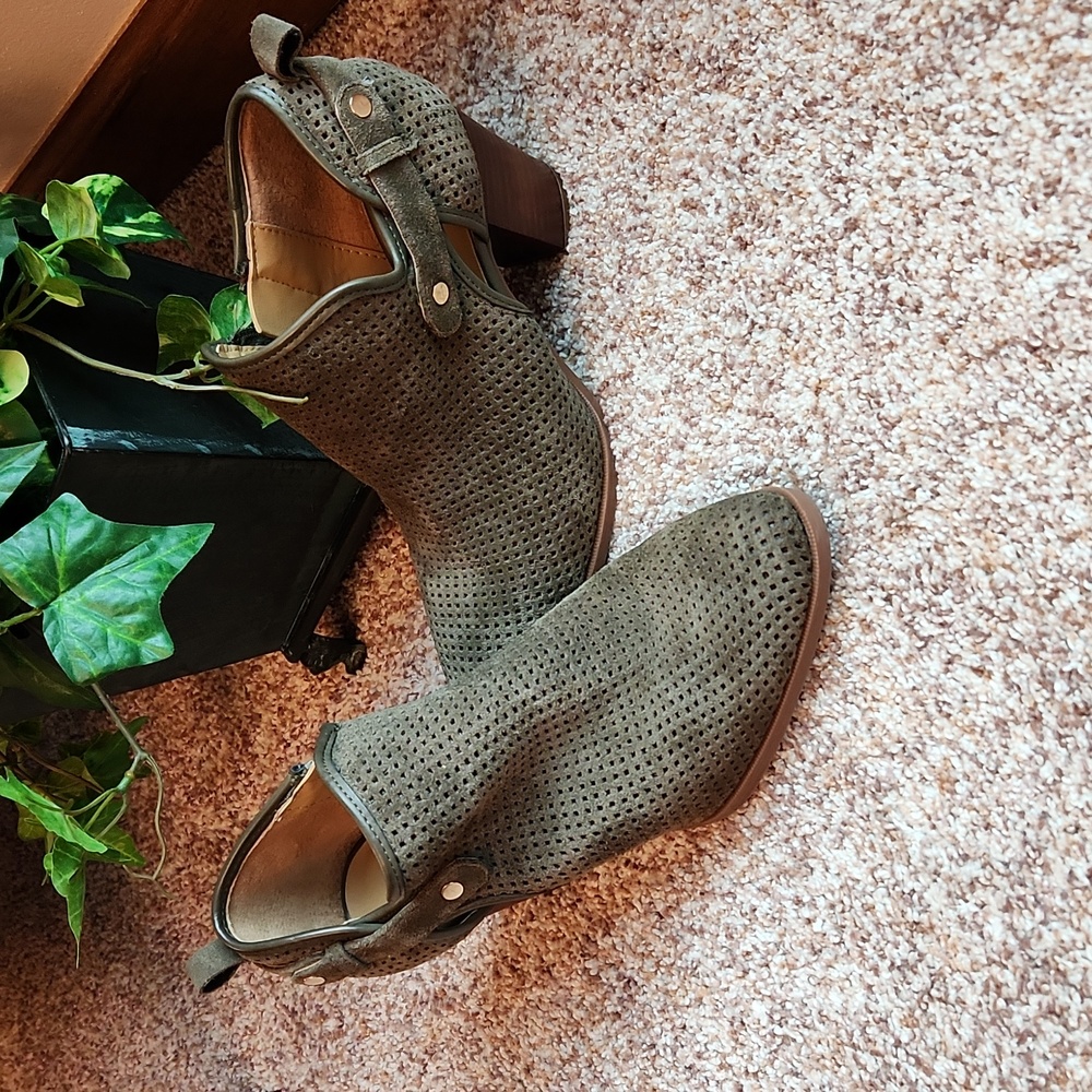 Franco Sarto Dale 2 Perforated Loden Suede Ankle Booties
